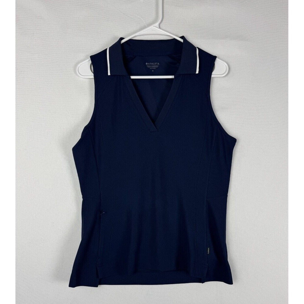 Athleta Vest Womens Medium Navy V Neck Peformance Athleisure Sleeveless Pullover